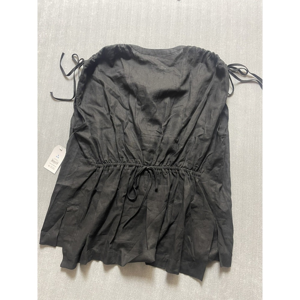 Time and True Short Sleeve Top size S Black split sleeves adjustable drawstring
